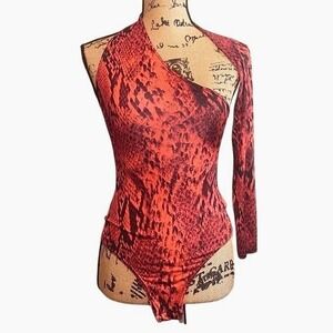 PrettyLittleThing Womens‎ Snakeskin One Shoulder Cutout Bodysuit Orange Size 4